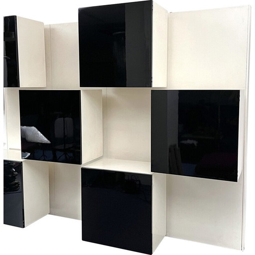 Vintage wooden bookcase by Roberto Monsani for Acerbis, Italy 1970s