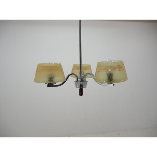 Vintage chrome and glass chandelier, Czechoslovakia 1960