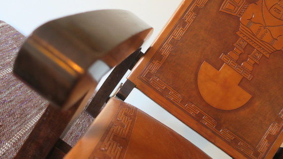 Image 1 of Angel I Pazmino For Muebles De Estilo Teak And Tooled Leather Folding Chair, 1970