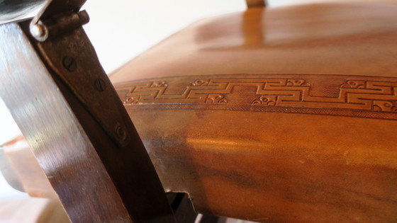 Image 1 of Angel I Pazmino For Muebles De Estilo Teak And Tooled Leather Folding Chair, 1970