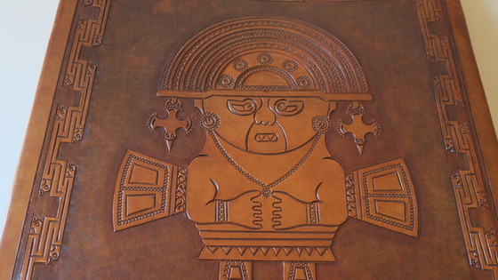 Image 1 of Angel I Pazmino For Muebles De Estilo Teak And Tooled Leather Folding Chair, 1970