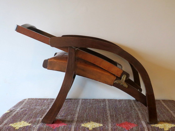 Image 1 of Angel I Pazmino For Muebles De Estilo Teak And Tooled Leather Folding Chair, 1970