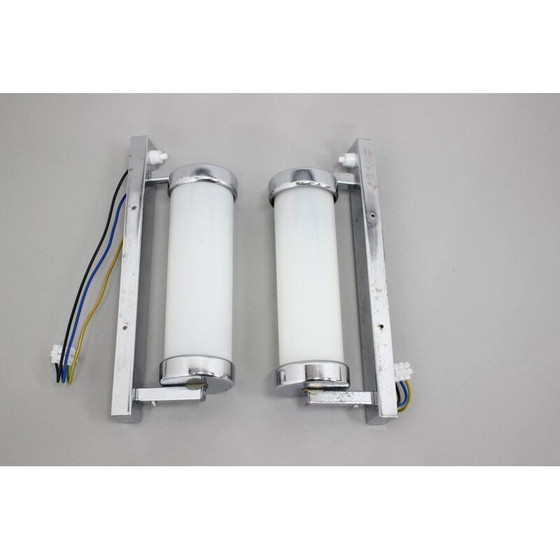 Image 1 of Pair of vintage Bauhaus wall lamp in chrome and opal glass, Czechoslovakia 1930