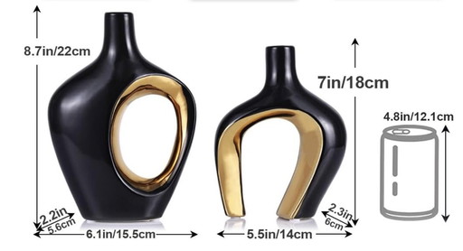 Black And Gold Art Deco Ceramic Hollow Vases