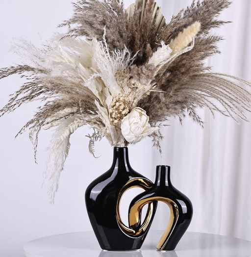 Black And Gold Art Deco Ceramic Hollow Vases