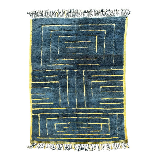 Tapis berbère marocain contemporain bleu