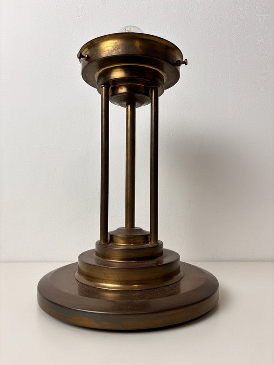 Image 1 of Art Deco Bronze Table Lamp With Marble Look Shade