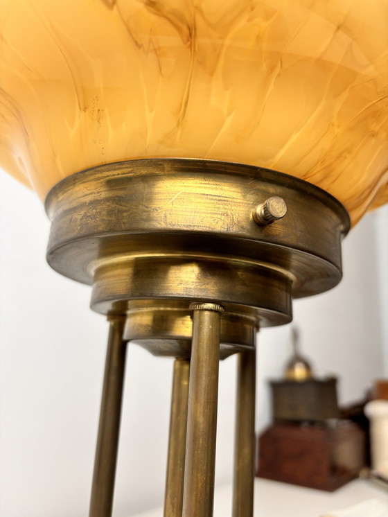 Image 1 of Art Deco Bronze Table Lamp With Marble Look Shade