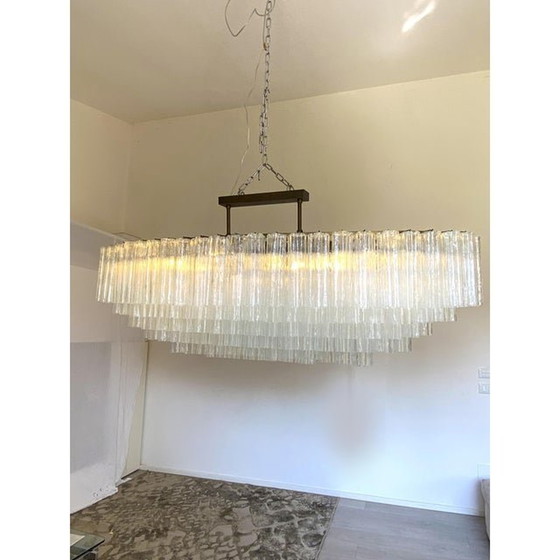 Image 1 of Contemporary Oval "Tronchi" Murano Glass Chandelier In Venini Style