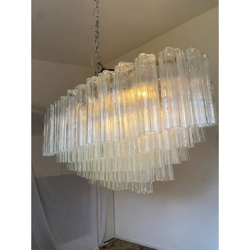 Contemporary Oval "Tronchi" Murano Glass Chandelier In Venini Style