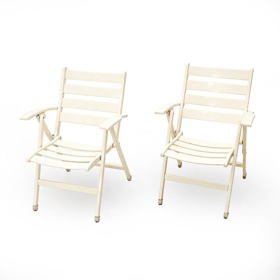 Image 1 of Pair of vintage solid wood folding outdoor chairs, Italy 1960
