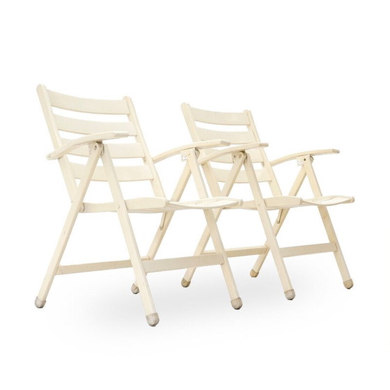 Image 1 of Pair of vintage solid wood folding outdoor chairs, Italy 1960