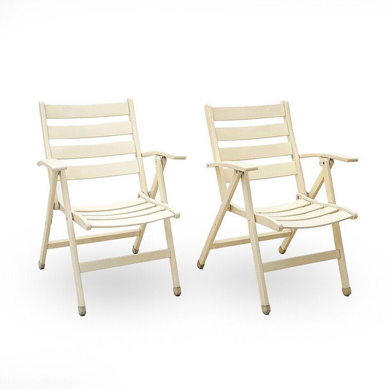 Image 1 of Pair of vintage solid wood folding outdoor chairs, Italy 1960