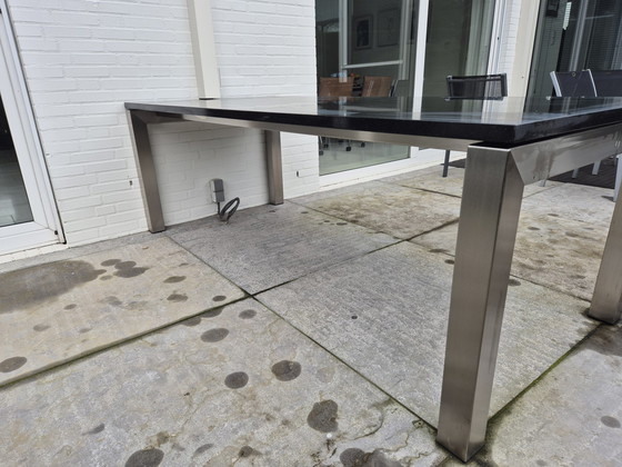 Image 1 of Garden Table Stainless Steel Frame Granite Top