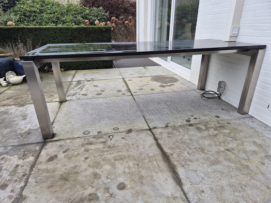 Image 1 of Garden Table Stainless Steel Frame Granite Top