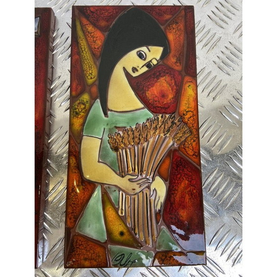 Image 1 of Set of 3 vintage enameled paintings of women, France 1960