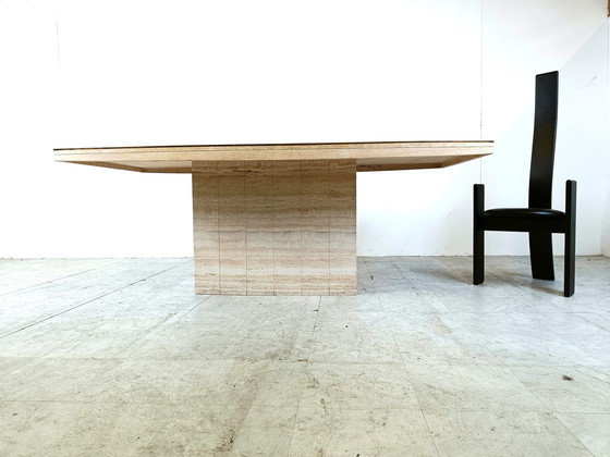 Image 1 of Vintage travertine and brass dining table