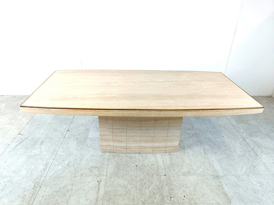 Image 1 of Vintage travertine and brass dining table