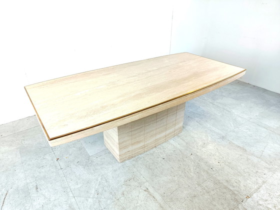 Image 1 of Vintage travertine and brass dining table