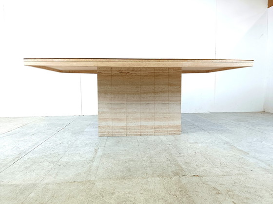 Image 1 of Vintage travertine and brass dining table