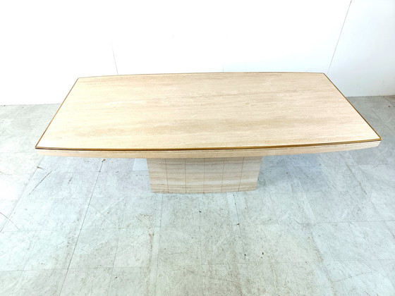 Image 1 of Vintage travertine and brass dining table