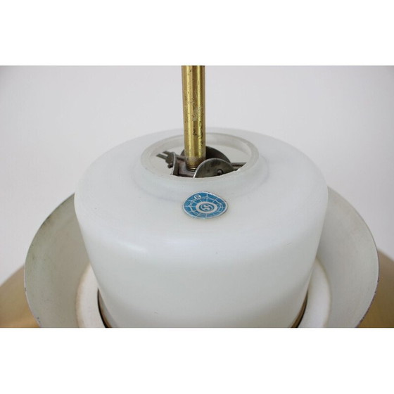 Image 1 of Vintage brass and milk glass chandelier by Valasske Mezirici, Czechoslovakia 1970