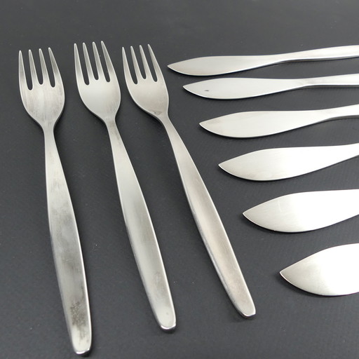 Wmf Stockholm fish cutlery set12 pieces, silverplated, Design Kurt Mayer