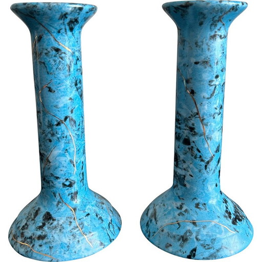 Pair of vintage porcelain candlesticks by Cb, 1980