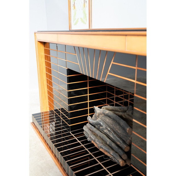 Image 1 of Vintage glass and rosewood sideboard with mirror by Luigi Brusotti, Italy 1990