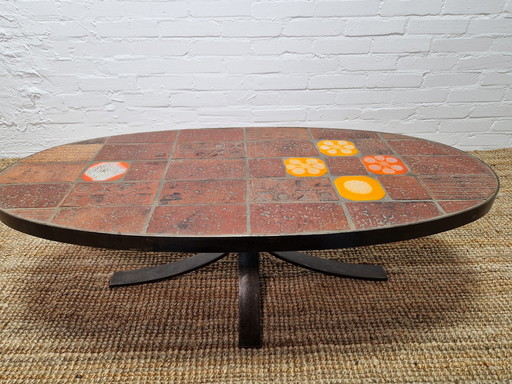 French lava stone and ceramic coffee table, 1970s