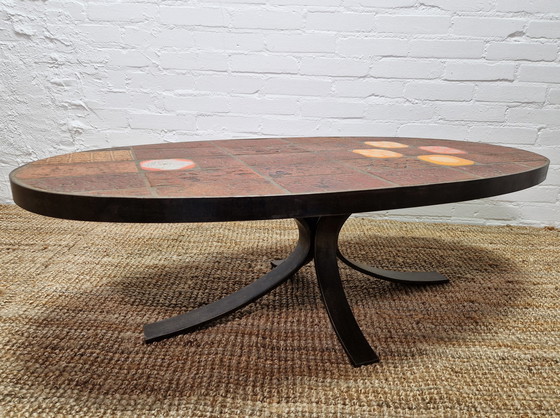 Image 1 of Table basse Jean Jaffeux en pierre de lave et céramique