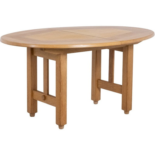 Vintage oval table in natural oak by Guillerme et Chambron, France 1970