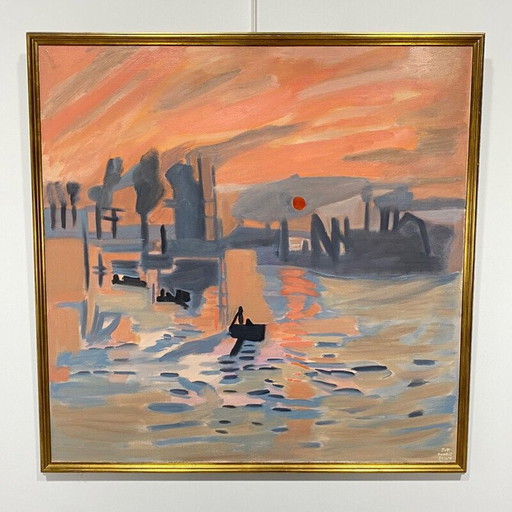 Vintage oil on canvas in a gold frame by Joseph Dumont, 1993