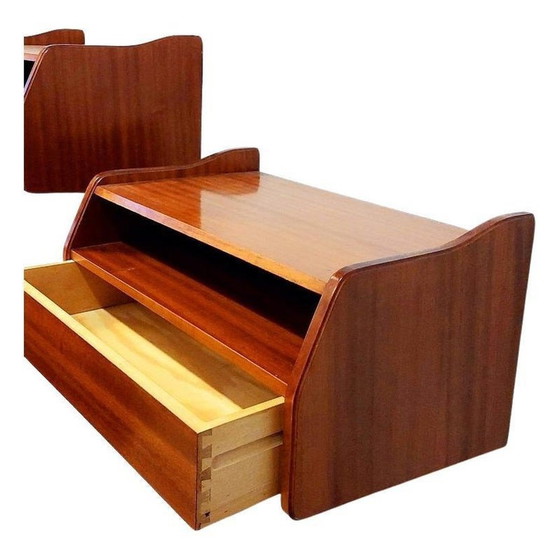 Image 1 of Coppia di comodini da parete vintage svedesi in mogano con cassetto, Svezia anni '50