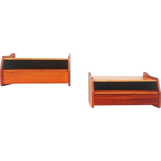 Image 1 of Coppia di comodini da parete vintage svedesi in mogano con cassetto, Svezia anni '50