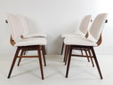 4 chaises vintage teck crème tissu côtelé nouvellement tapissées