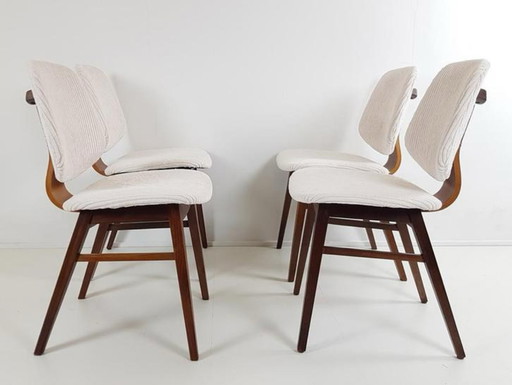 4 vintage chairs teak cream rib fabric newly upholstered