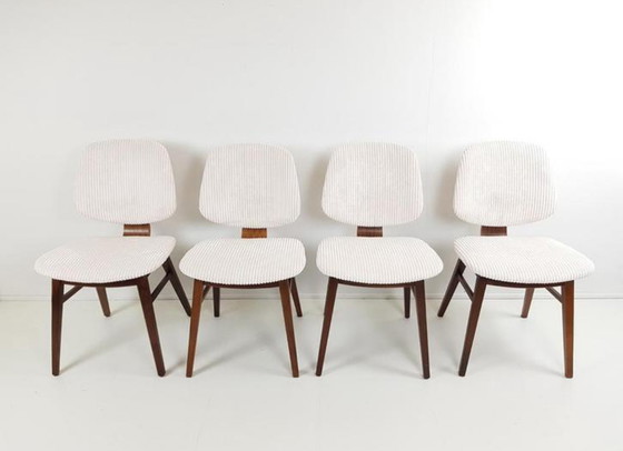 Image 1 of 4 vintage chairs teak cream rib fabric newly upholstered
