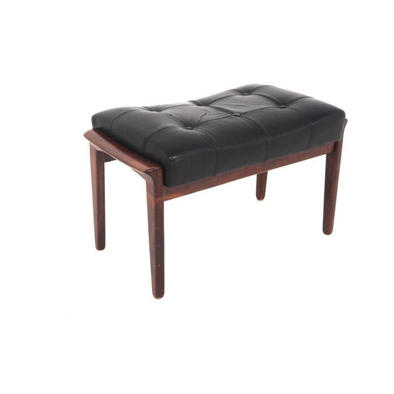 Image 1 of Vintage beech and leather footstool for Bröderna Andersson, Sweden 1960