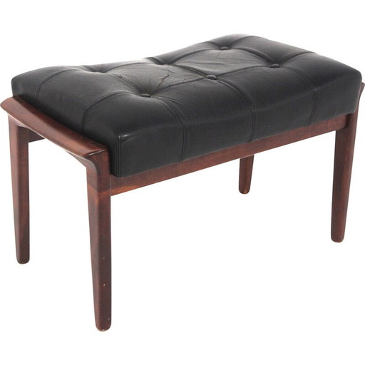 Vintage beech and leather footstool for Bröderna Andersson, Sweden 1960