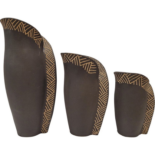 Conjunto de 3 jarrones de terracota vintage, Francia