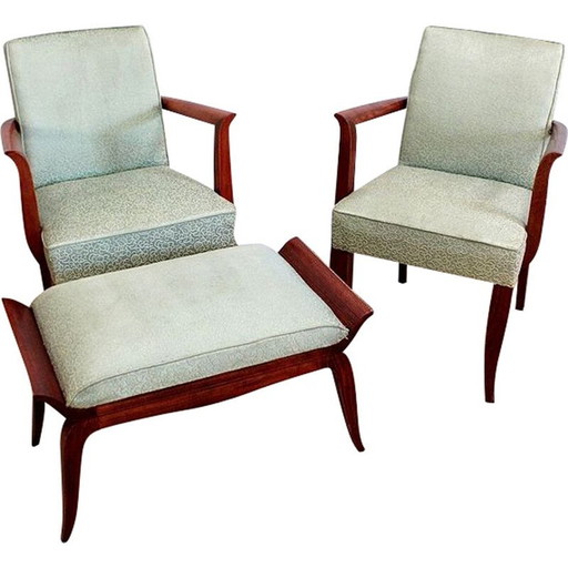 Pair of vintage Bridge chairs and Art Deco stool, 1940 