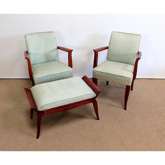 Image 1 of Pair of vintage Bridge chairs and Art Deco stool, 1940 