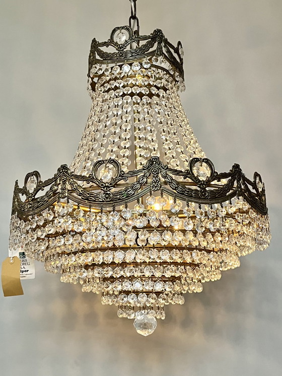 Image 1 of 3X Peris Andreu Design Crystal Bronze Chandelier