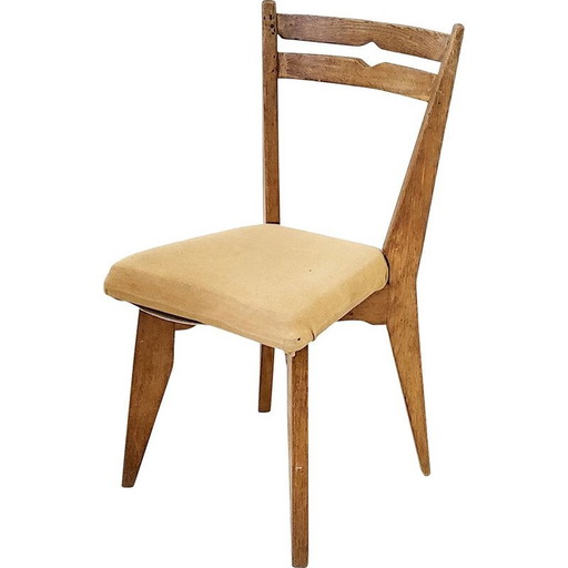 Vintage chair in wood and fabric by Guillerme and Chambron