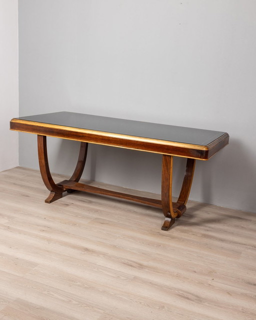 Vintage 1930S Table In Wood And Glass Italian Art Deco Design 