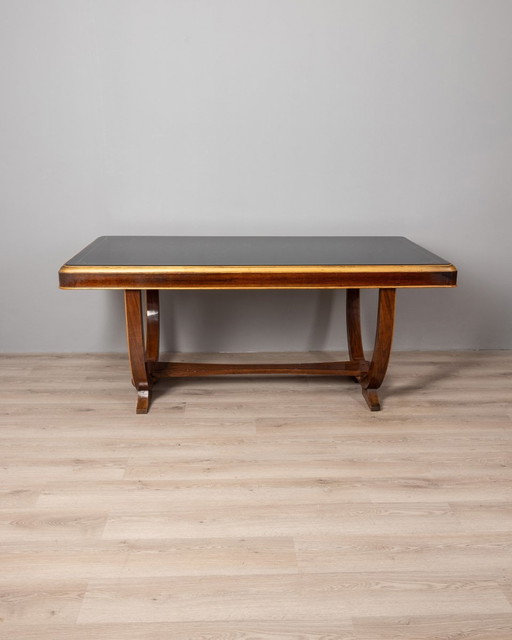 Vintage 1930S Table In Wood And Glass Italian Art Deco Design 