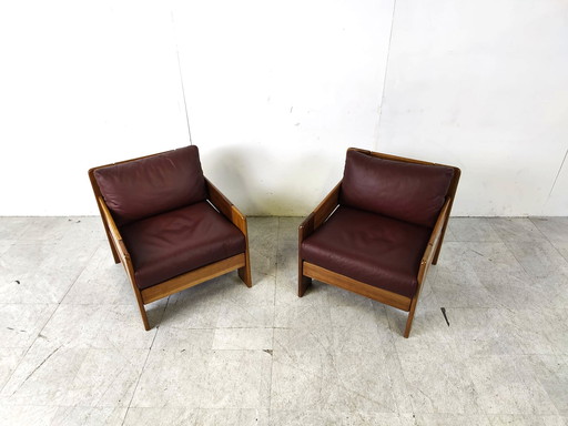 Pair of italian leather armchairs, 1970s 