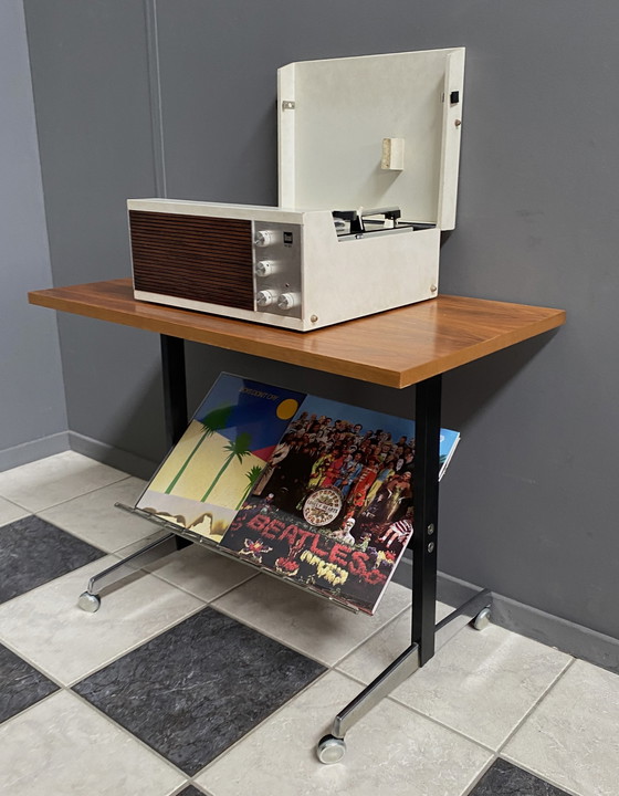 Image 1 of audio or reading table with rack 1970s