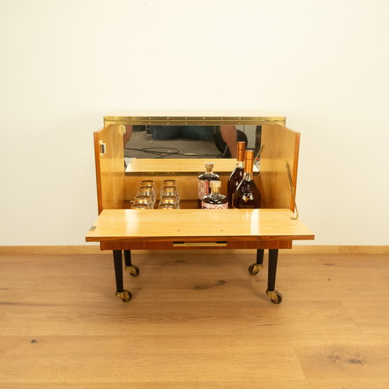 Image 1 of bar cabinet on wheels with mirror, walnut, 1960s